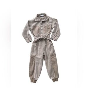 Zara Size 6 Cuffed Combination Tan Denim Jumpsuit